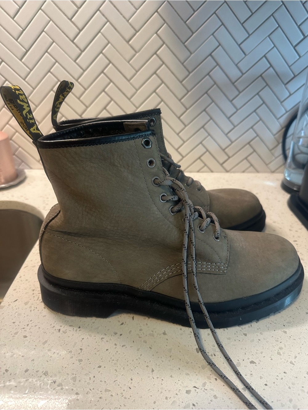 Dr. Martens Men's Taupe Lace-Up Leather Boots